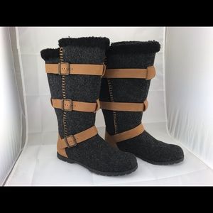 New womens 7 leather wool tall biker harness boots